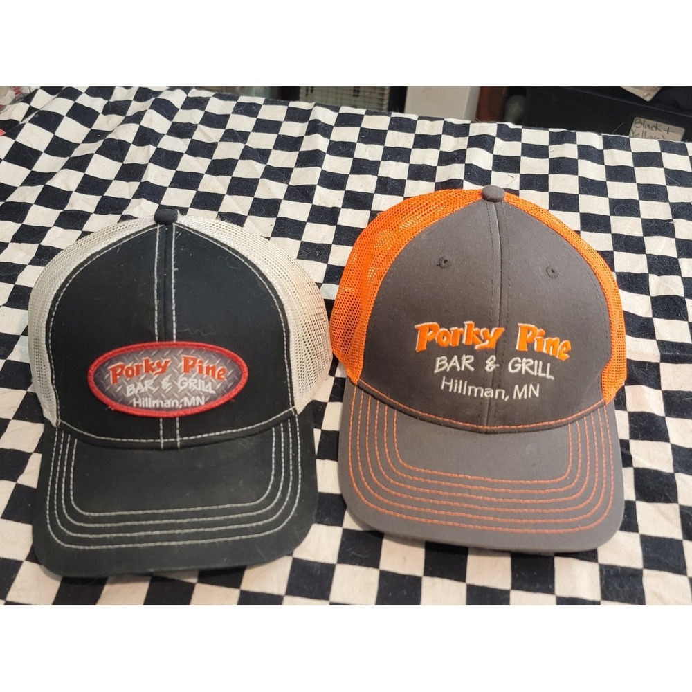 Porky Pine Bar & Grill Trucker Hat Lot (2) – Hillman, MN Mesh Caps